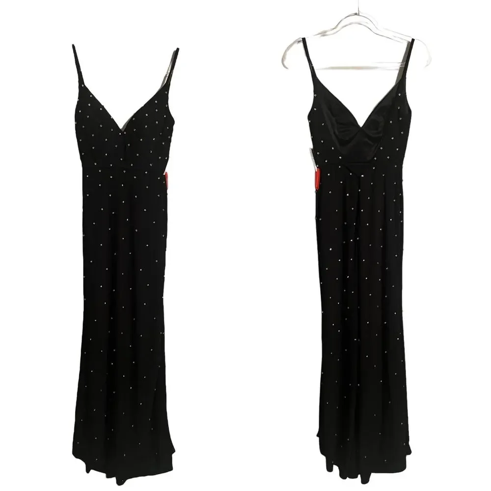 Ieena Mac Duggal Rhinestone Embellished V-Neck Gown Size 2 NWT $298 70232 - Picture 2 of 7